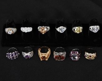 48: 12PC Estate Sterling Silver Rings
