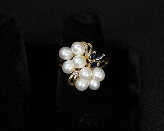 53: 14K Gold Pearl Cluster Estate Ring