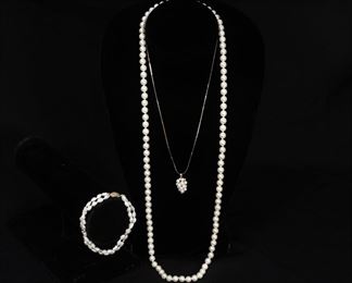 57: 3PC 14K Gold & Pearl Estate Necklaces & Bracelet