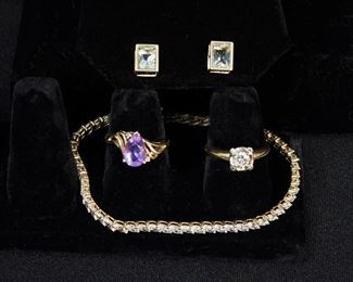61: 4PC Estate 14K Gold Diamond & Amethyst Jewelry