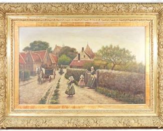 70: James Thomas Breen Dutch Street Landscape Painting