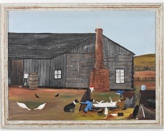 74: Essie Ward Folk Art Genre Painting