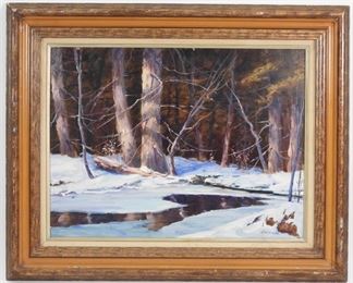 99: Edward Harrigan Winter Forest Landscape Painting