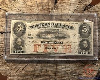 1857 Western Exchange OMAHA CITY Five Dollar Note 