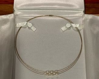 14K GOLD Necklace with Pearl Sliders