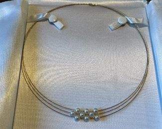 14K GOLD Necklace with Pearl Sliders