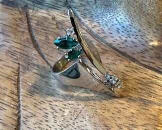 14K White GOLD Emerald and Diamond Ring
