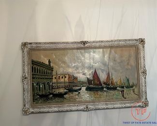 ANTONIO DEVITY (1901-1993) Signed Original Oil on Canvas - Sailboat Harbor Scene