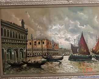 ANTONIO DEVITY (1901-1993) Signed Original Oil on Canvas - Sailboat Harbor Scene