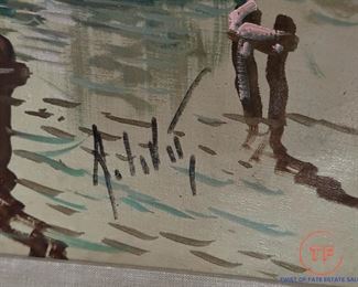 ANTONIO DEVITY (1901-1993) Signed Original Oil on Canvas - Sailboat Harbor Scene