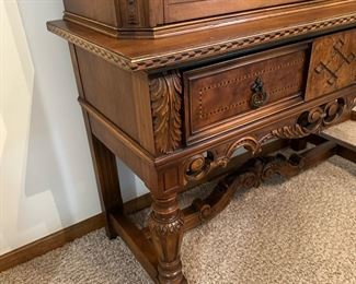 Antique Burlwood Sideboard Cabinet / Hutch