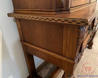 Antique Burlwood Sideboard Cabinet / Hutch
