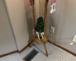 Vintage Wood Plant Stand with Barley Twist Legs