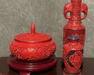 Vintage Chinese Cinnabar Vases