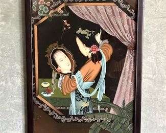 Chinese Reverse Glass Framed Painting