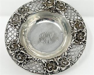 Hibiscus by Whiting #6843 Pierced and Repousse Monogrammed Sterling Silver Candy Dish