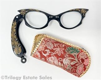 Vintage 50s Cateye Folding Lorgnette with Case