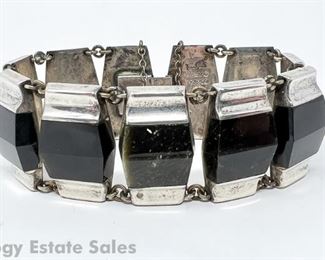 Midcentury Enrique Ledesma Sterling Silver and Black Onyx Bracelet