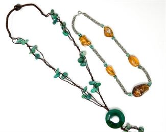 Green Stone and Faux Amber Necklaces