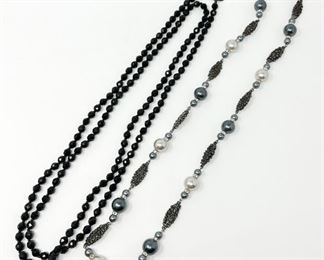 Miriam Haskell Opera Length Black Beads and Unmarked Black Beads