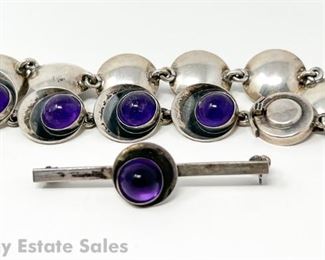 NE From Modernist Denmark Sterling Silver Bracelet & Brooch
