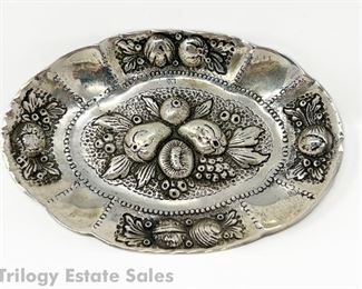Antique 800 Silver Repousse Nut Dish