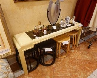 Harold Schwartz sofa table.  Four McGuire stool/tables