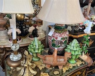 Venetian Painted Table, Fine Chinese Ginger Jar Lamp, Pair of Tulipieres, and more.
