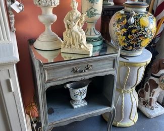 Pair of Painted Bedside Tables with Mirrored Tops (only one is shown)