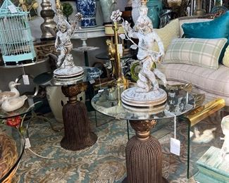 Pair of Brass Tassel Accent Tables with Mirrored Tops