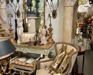 Swedish Louis XVI-style Wing-back Armchair, in linen, with pickled frame