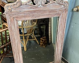 Handcarved Mirror with Scallop Shell Pediment, with pickled finish