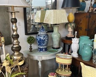 Pair of Painted Louis XVI-style Demilune Consoles