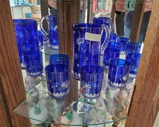 Cobalt blue pitcher and glass set