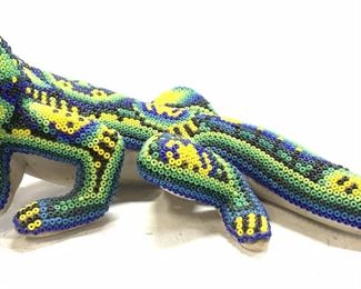 Hand Decorated Beaded Ceramic Chameleon
