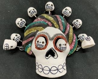 Hand Crafted Terra Cotta Day Of the Dead Skull Art
