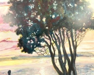 L.Sherker Signed Sunset Landscape Acrylic Painting

