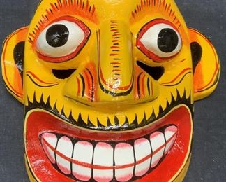 Carved Wood Hand Painted Figural Mask
