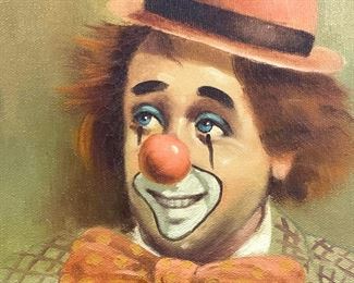 Hoppin Signed Clown Oil Painting
