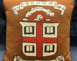 Vintage Brown University Needlepoint Throw Pillow
