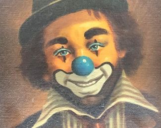 Hoppin Signed Smiling Clown Oil Painting
