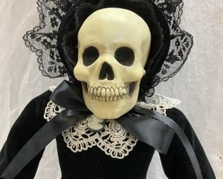 Skeleton Victorian Doll in Black Velvet Dress
