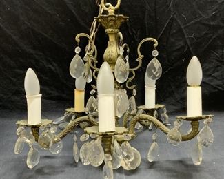 Vintage Brass & Crystal Chandelier Light Fixture
