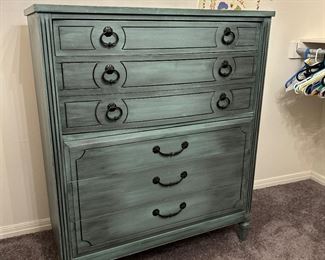 Outstanding green painted chest of drawers