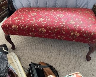 a very nice French provincial style bench with red fabric
