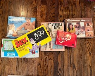 lots of vintage games and toys, including the Sex Education game