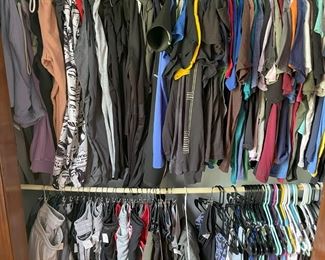 Workout attire, shorts, tank tops, swimsuits, and t-shirts
