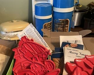 Vintage Tupperware, Thermoses, cookie cutters, and other various cookware