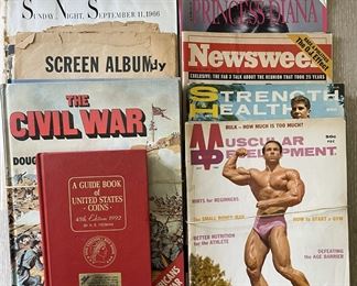 Vintage magazines and books and other new and used books and games