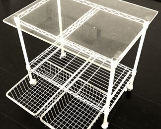 White Metal Rolling Utility Cart/Table - 26" L X 22" D X 24 1/2" H